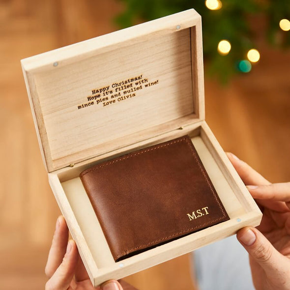 Personalised Coin Wallet In Engraved Wooden Box