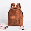 Round end backpack for women in tan leather